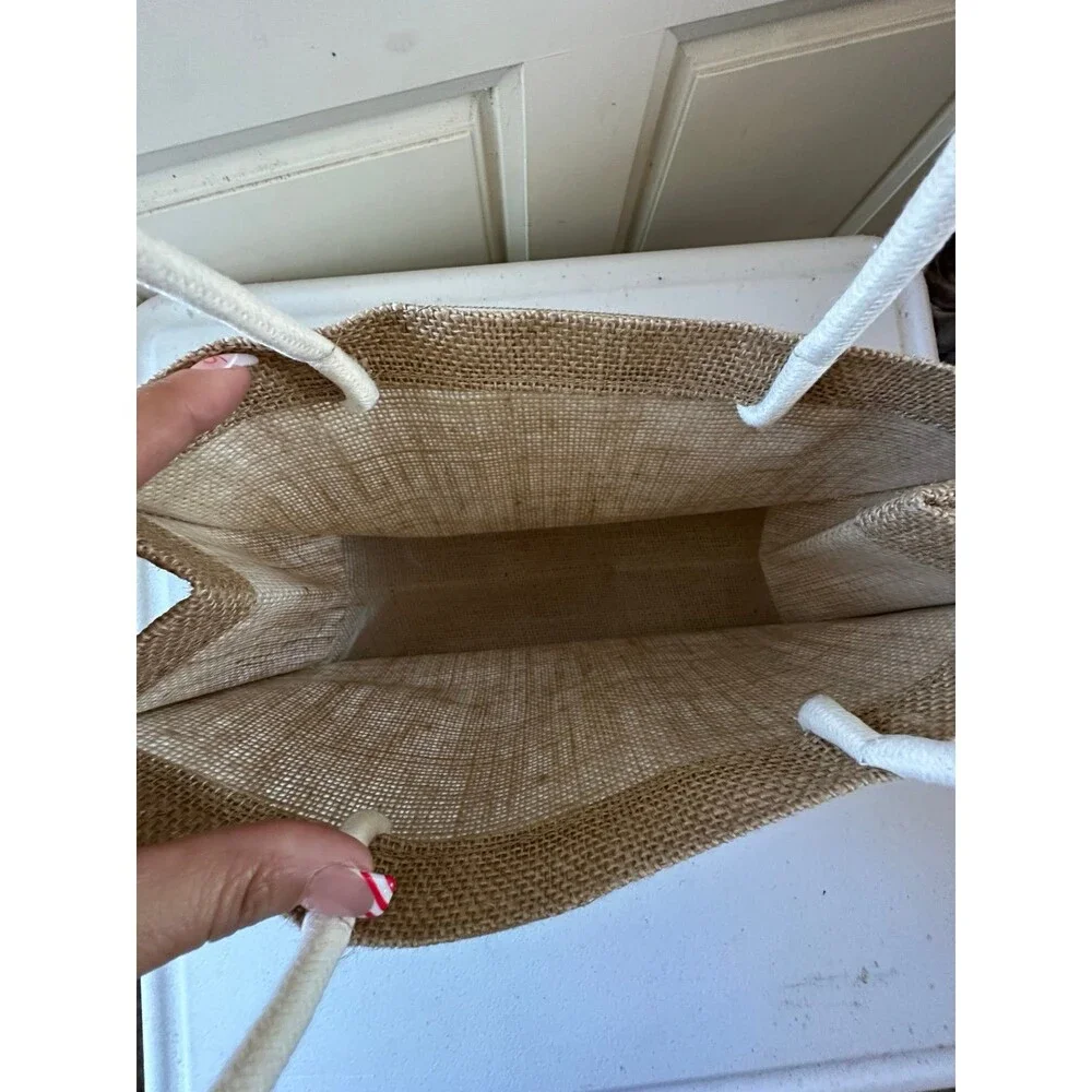 NWOT Natural Jute Burlap Compact Reusable Grocery Shopping Tote Beach Bag